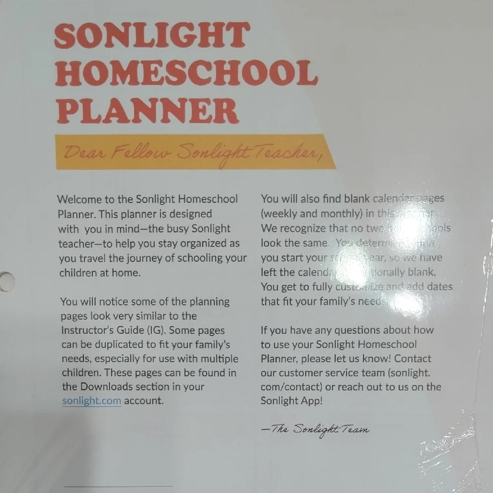 Sonlight Homeschool Monthly Dividers And Planner Pages